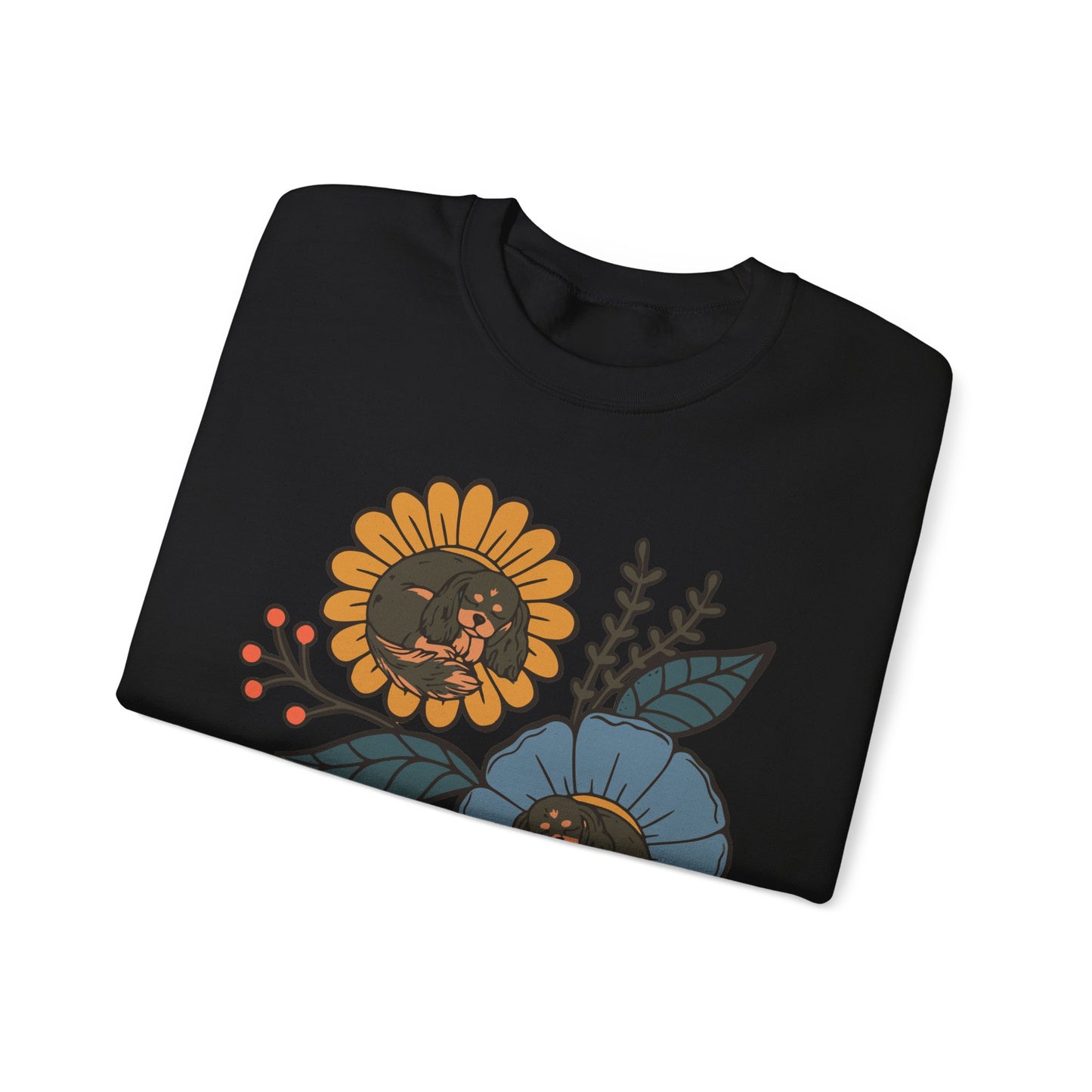 Black and Tan Cavalier Sleeping Flowers Sweatshirt