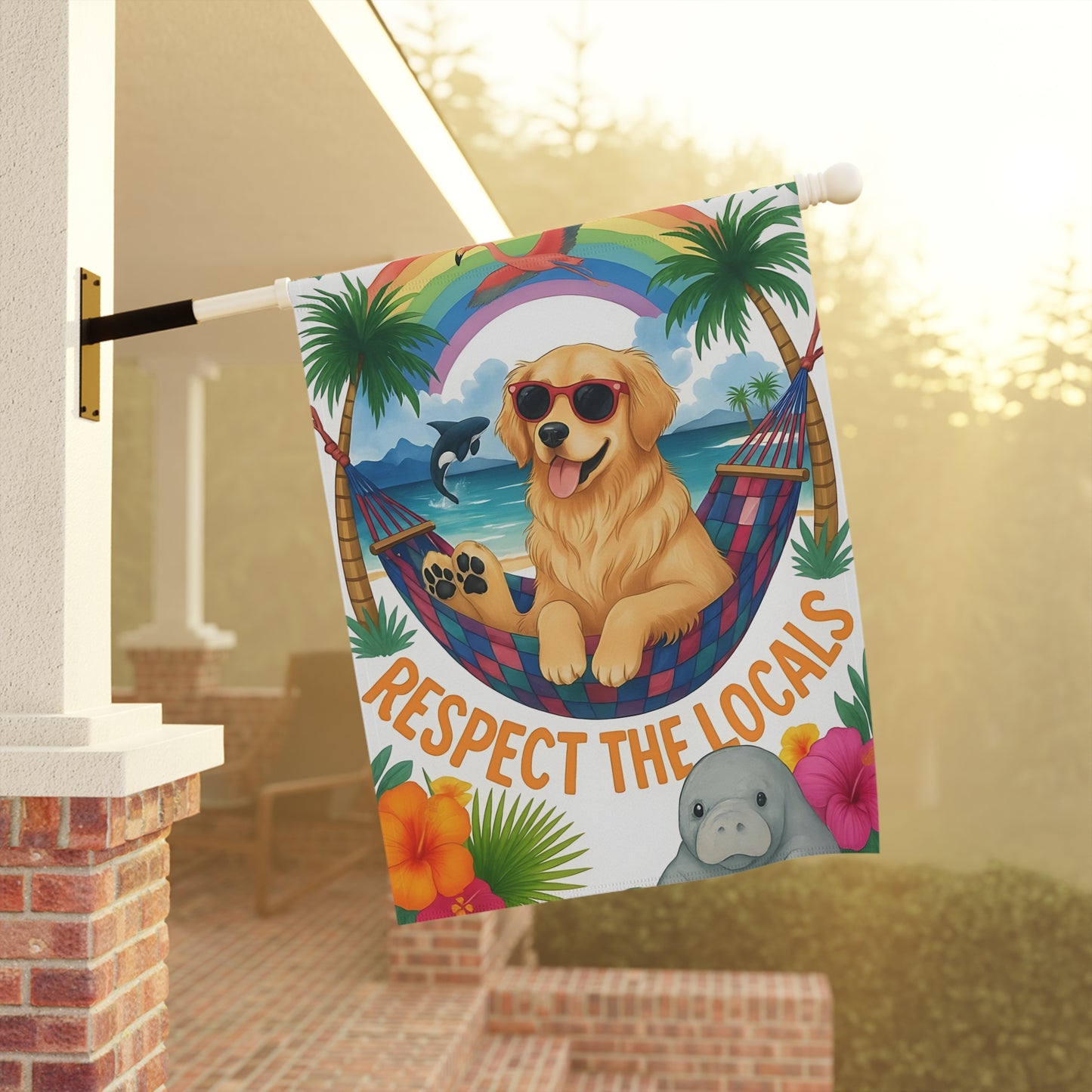 Golden Retriever Respect Locals Garden Flag