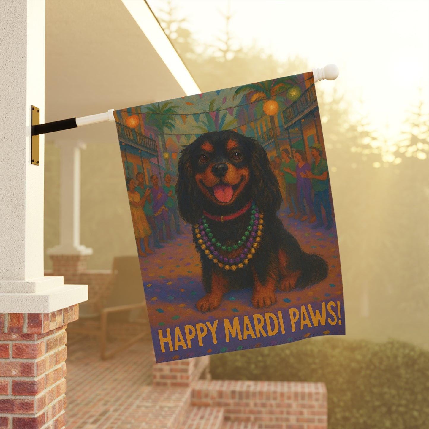 Black and Tan Cavalier Mardi Paws Garden Flag