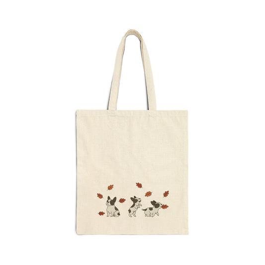 Piebald Frenchie Chasing Leaves Tote Bag
