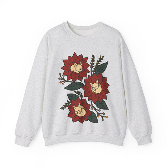 White Frenchie Christmas Flower Sweatshirt