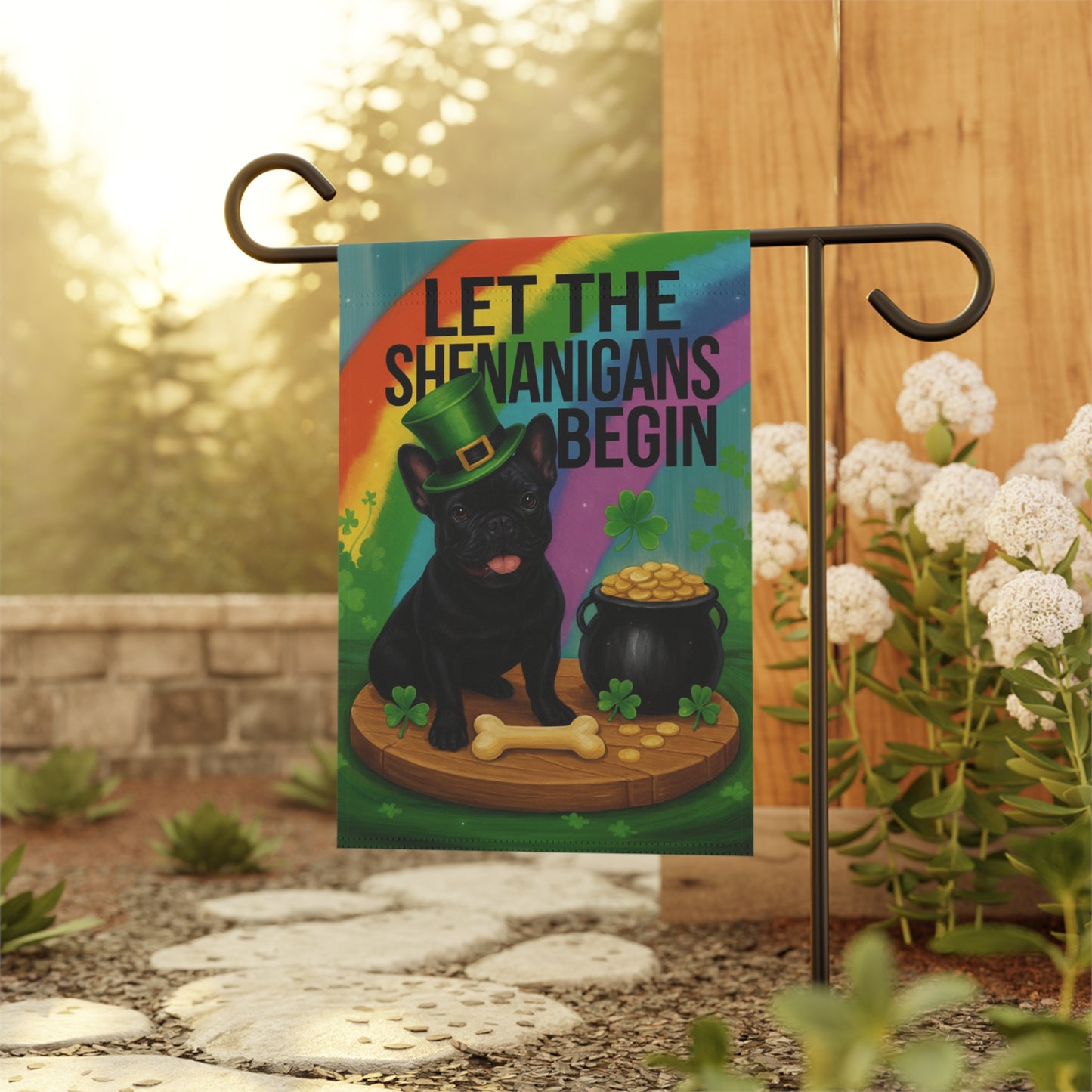 Black French Bulldog Saint Patricks Day Garden Flag