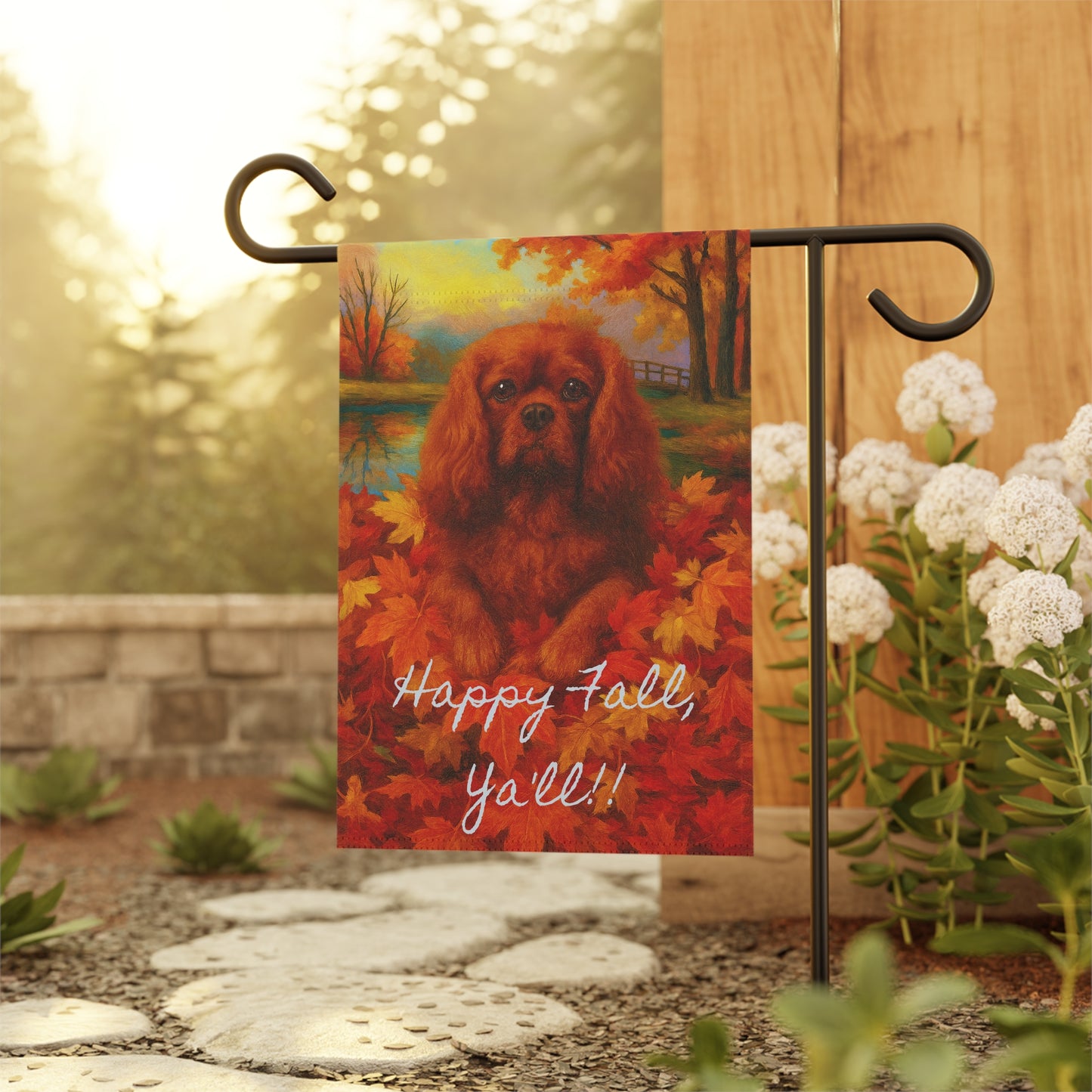 Ruby Cavalier Fall Ya'll Garden Flag