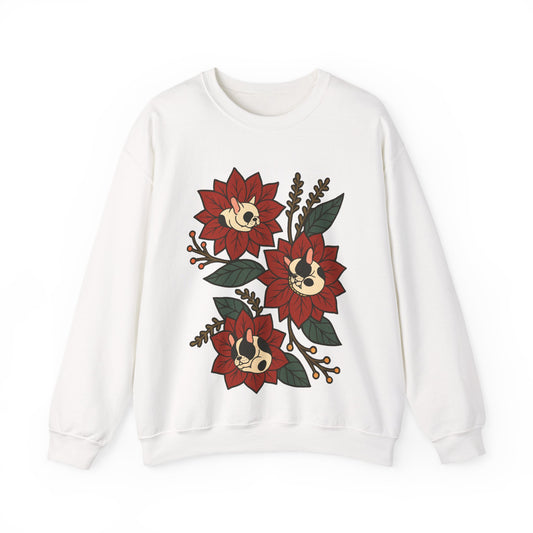 Piebald Frenchie Christmas Flower Sweatshirt