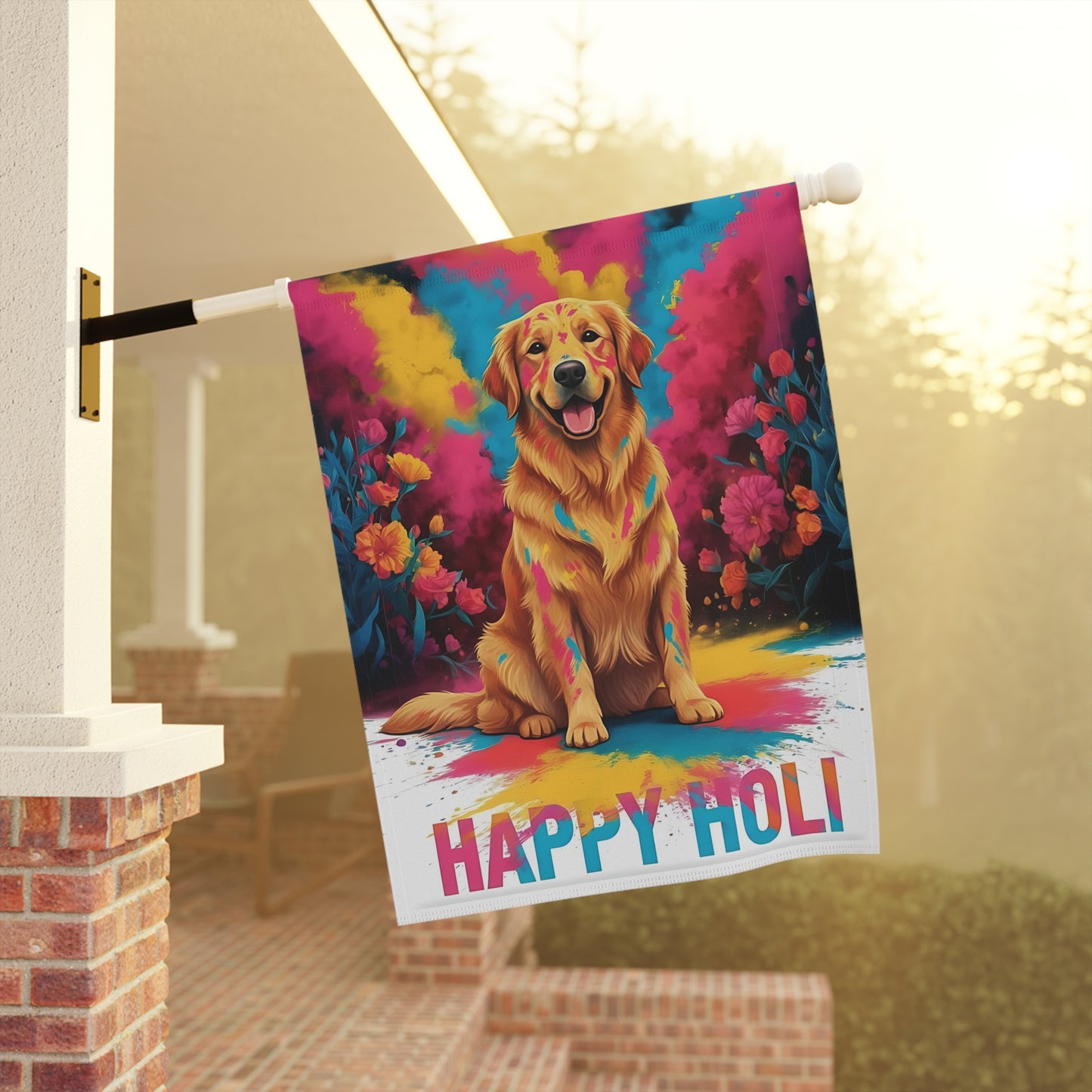 Golden Retriever Holi Festival Garden Flag