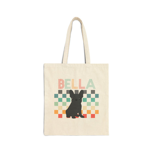 Black Frenchie Checkered Tote Bag