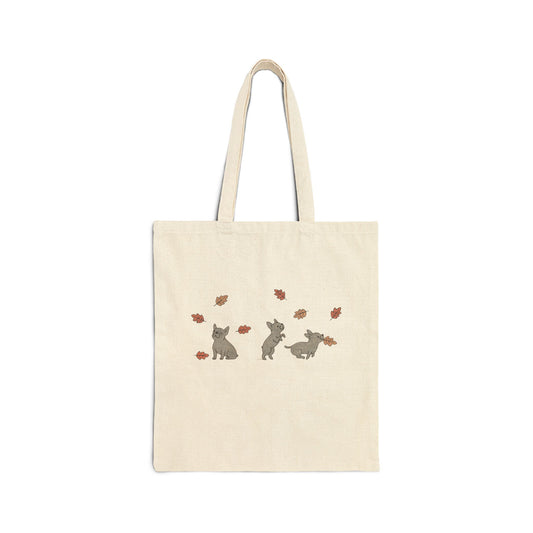 Black French Bulldog Chasing Leaves Tote Bag