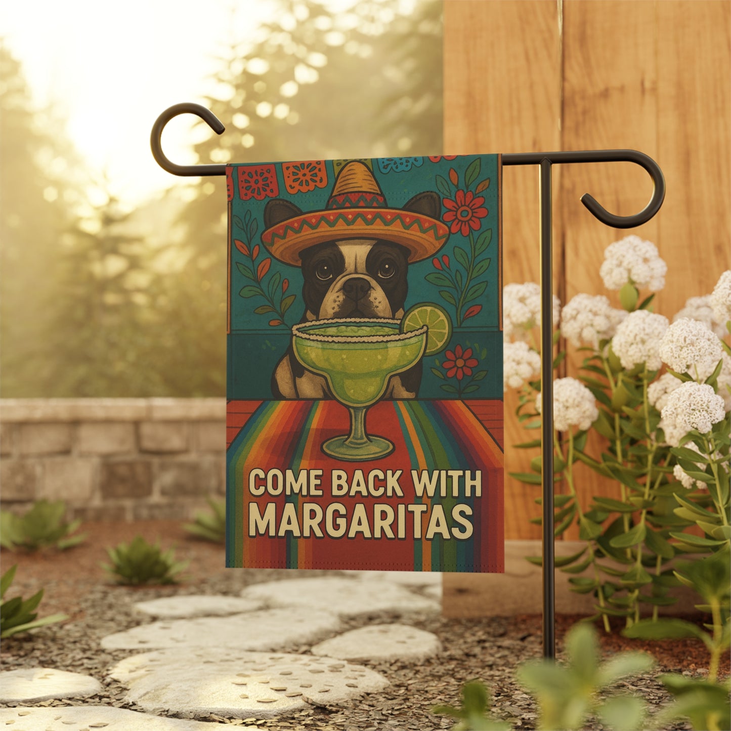 Piebald French Bulldog Cinco de Mayo Fiesta Garden Flag