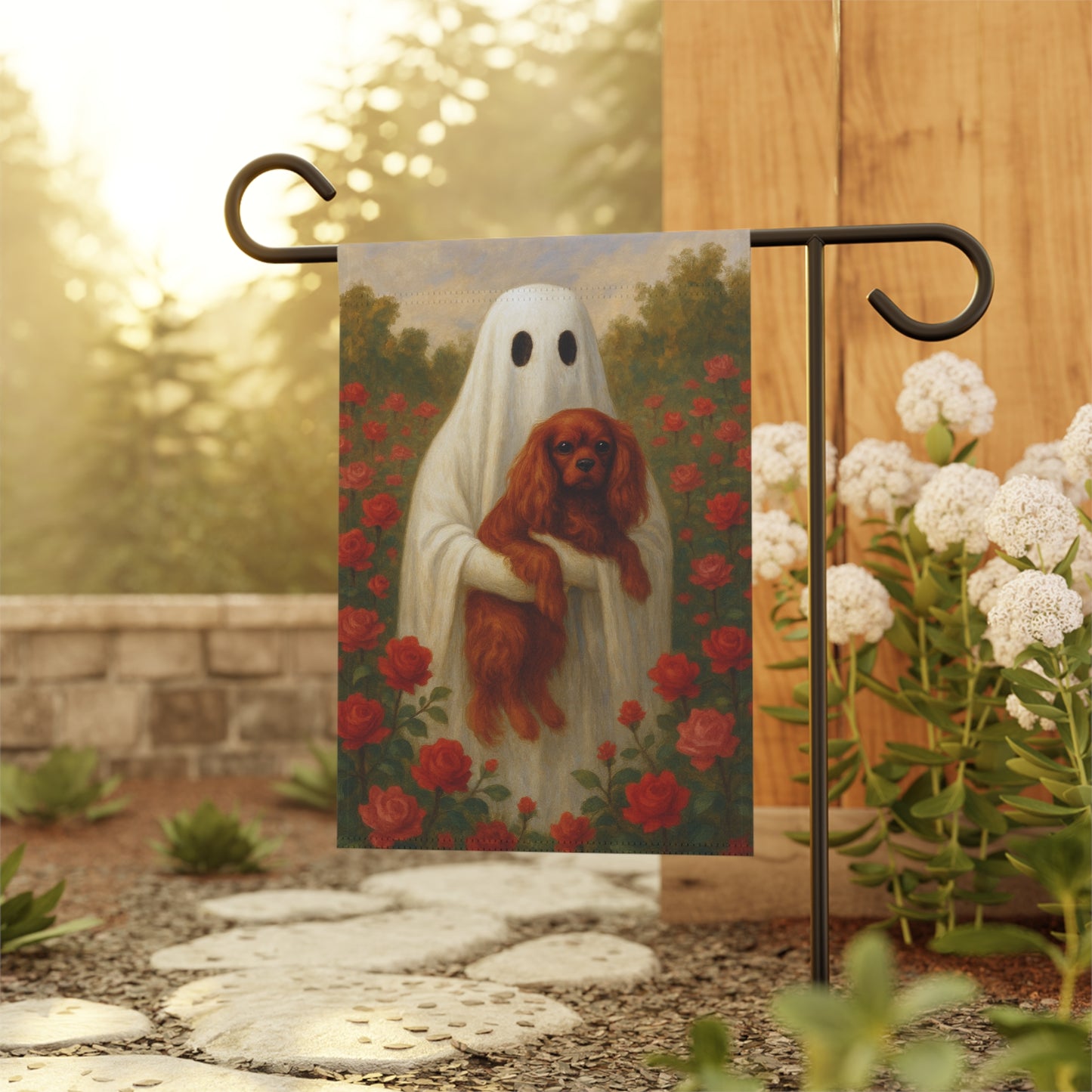 Ruby Cavalier Ghostie Garden Flag