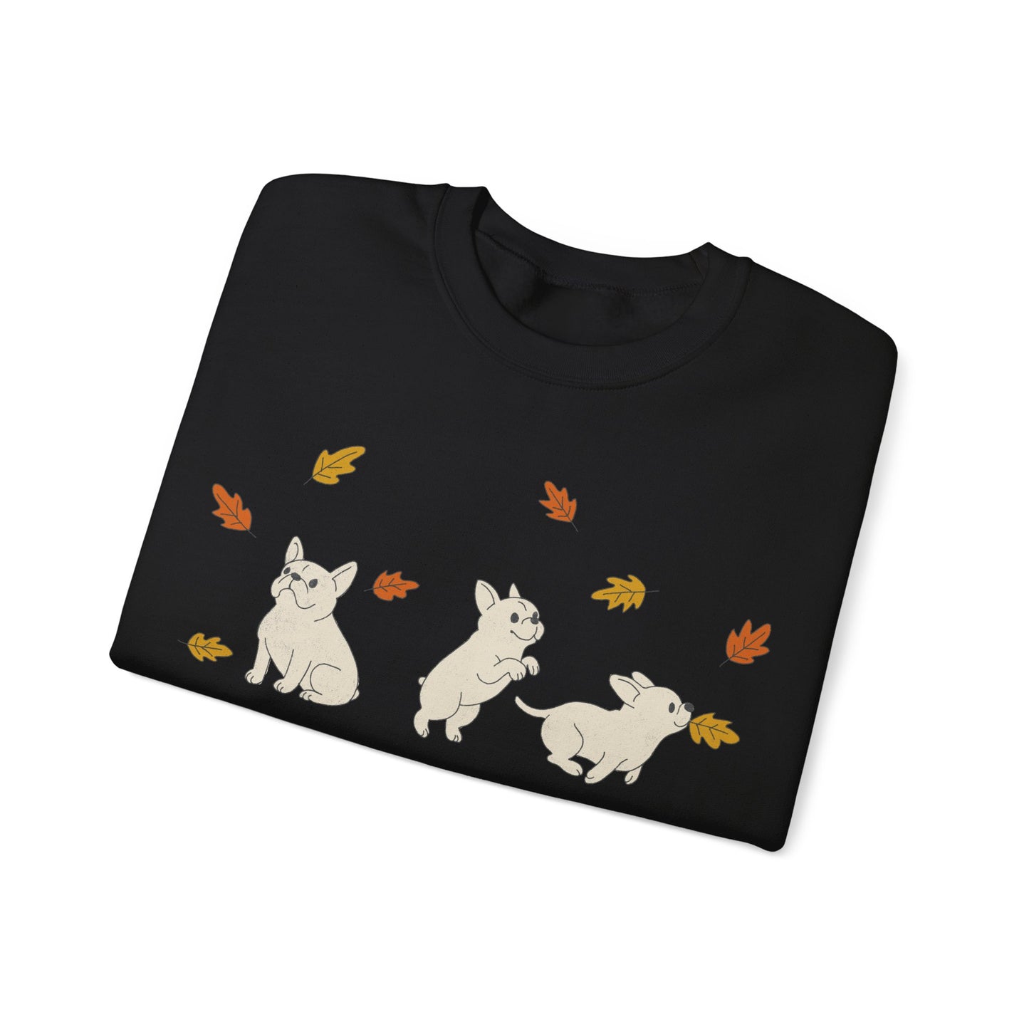 White Frenchie Chasing Leaves Sweatshirt
