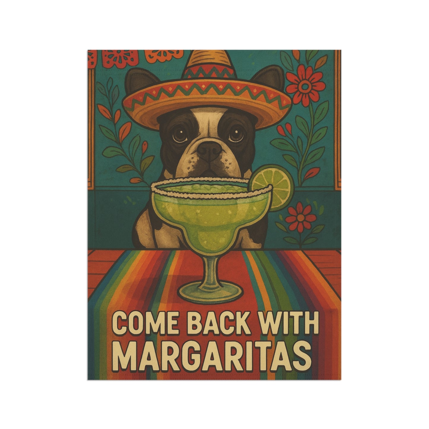 Piebald French Bulldog Cinco de Mayo Fiesta Garden Flag