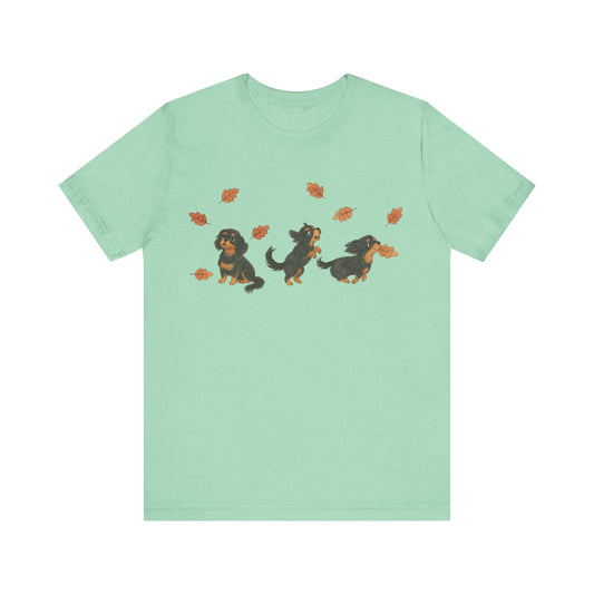 Black Tan Cavalier Chasing Leaves TShirt