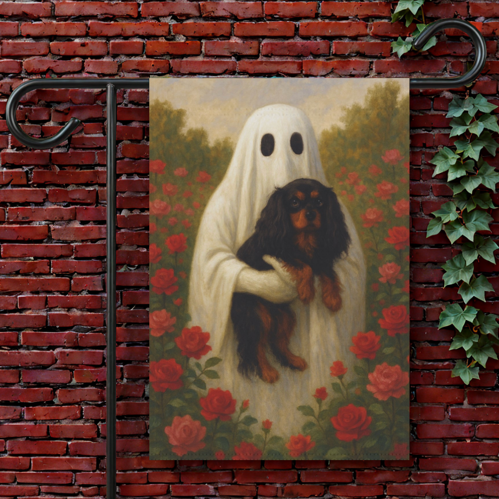 Black and Tan Cavalier Ghostie Garden Flag