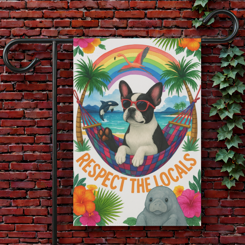 Piebald French Bulldog Protect Locals Garden Flag