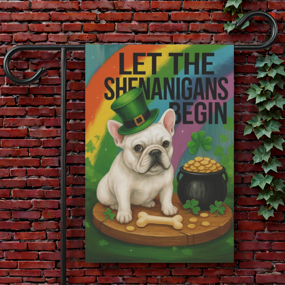 White French Bulldog Saint Patricks Day Garden Flag