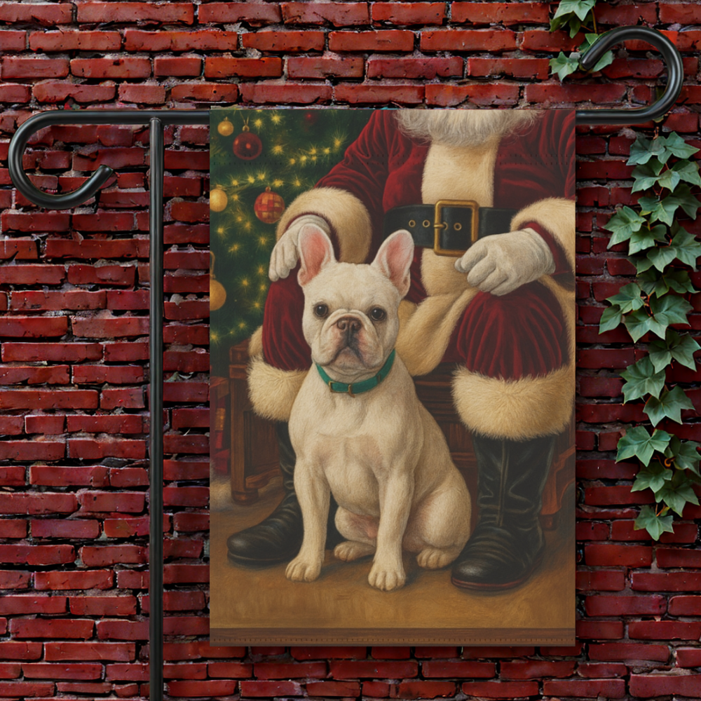 White French Bulldog Santa Clause Garden Flag