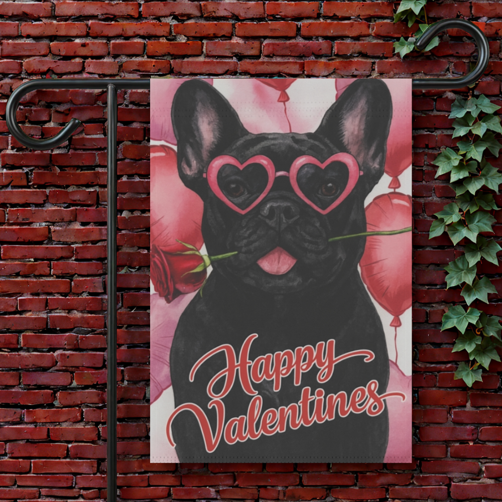 Black French Bulldog Valentines Day Garden Flag