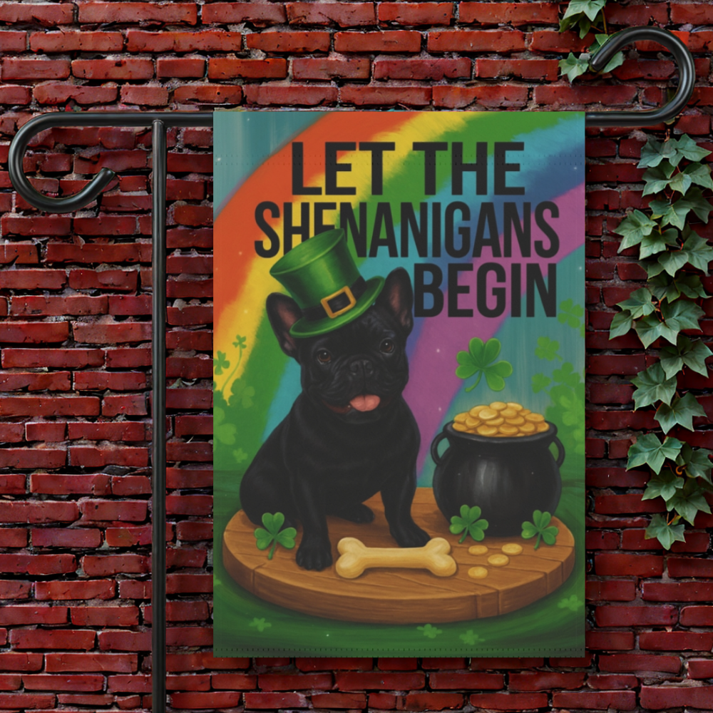 Black French Bulldog Saint Patricks Day Garden Flag