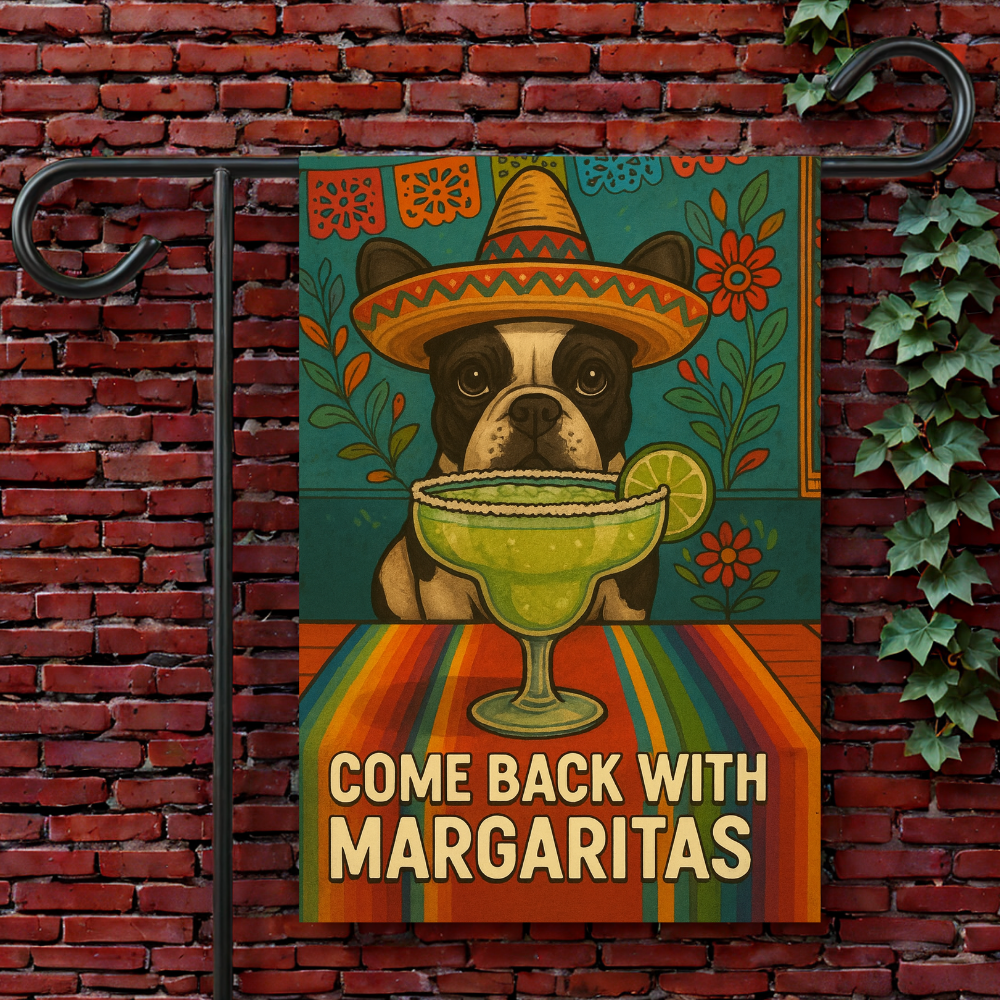 Piebald French Bulldog Cinco de Mayo Fiesta Garden Flag