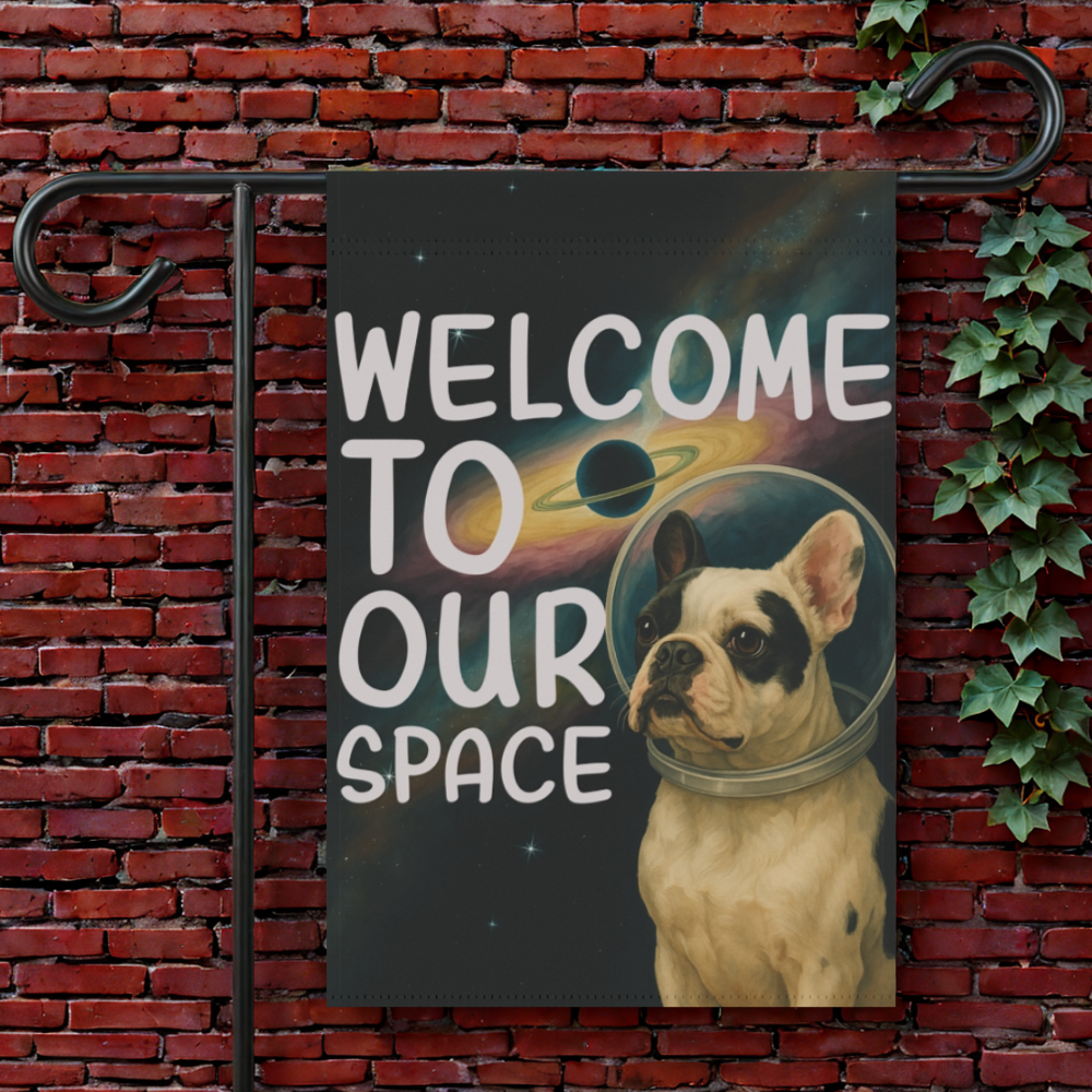 Piebald French Bulldog Space Garden Flag