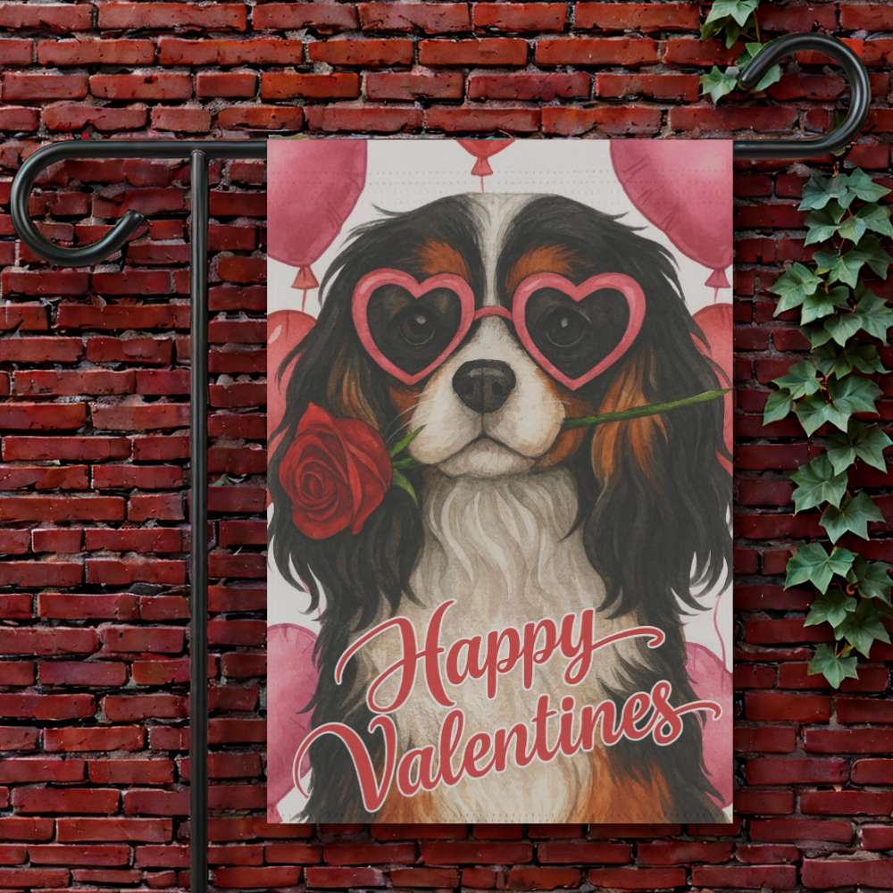 Tricolor Cavalier Valentines Day Garden Flag