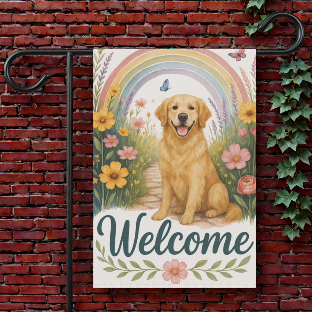 Welcome Golden Retriever Garden Flag