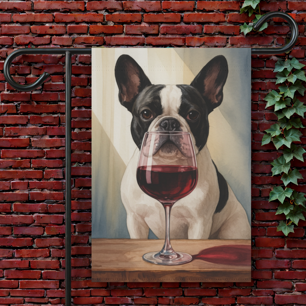 Piebald French Bulldog Wine Garden Flag