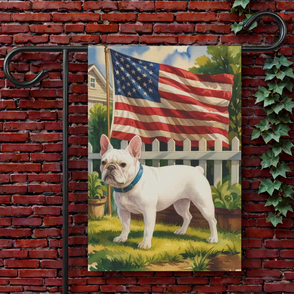 White French Bulldog Independence Day Garden Flag