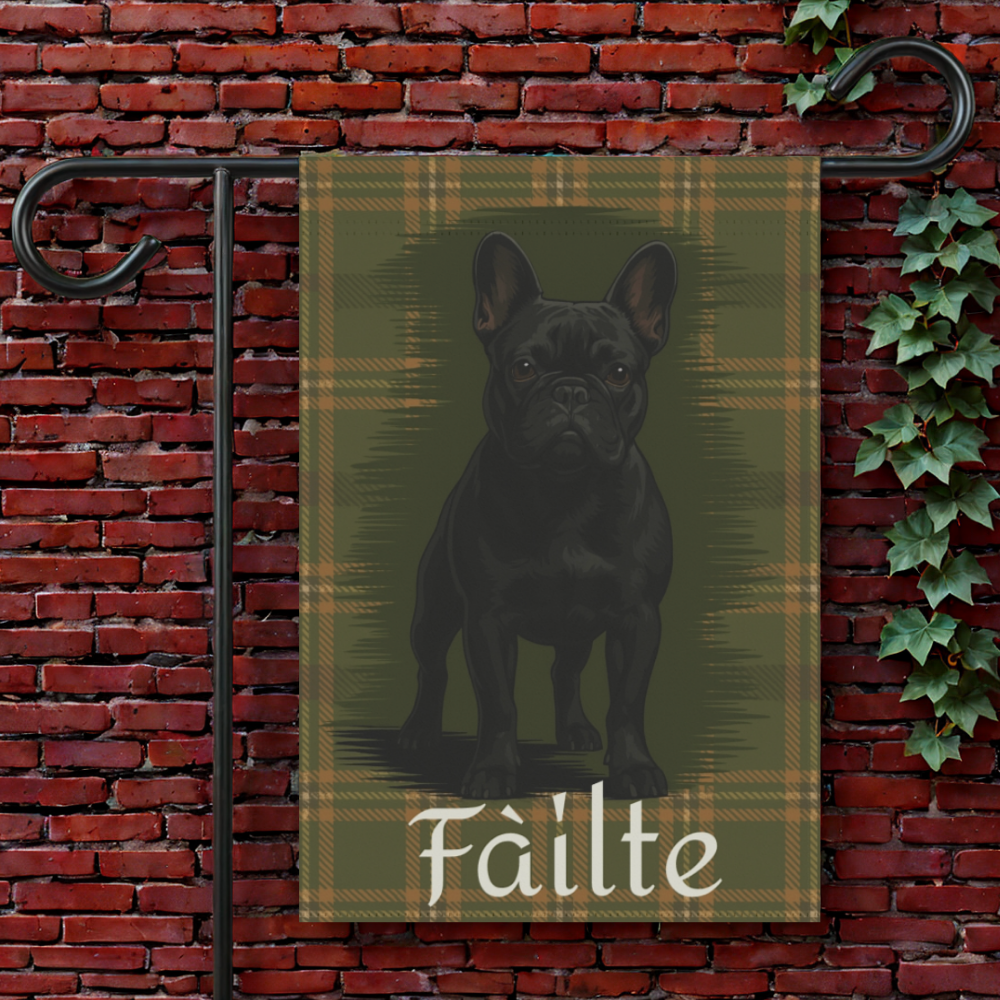 Black French Bulldog Scottish Welcome Garden Flag