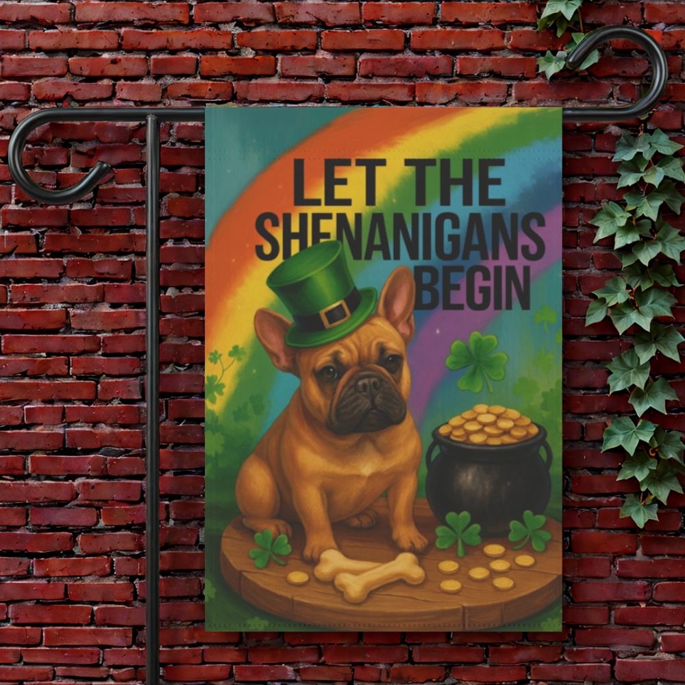Fawn French Bulldog Saint Patricks Day Garden Flag