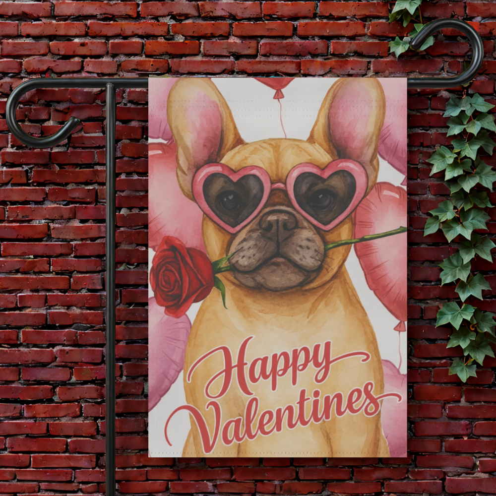 Fawn French Bulldog Valentines Day Garden Flag