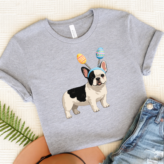 Piebald Frenchie Funny Easter Eggs Unisex TShirt Athletic Heather