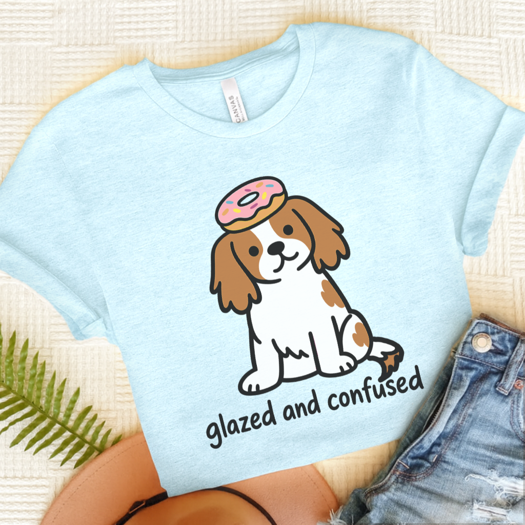 Personalized Cavalier Donut Unisex Tshirt Heather Ice Blue
