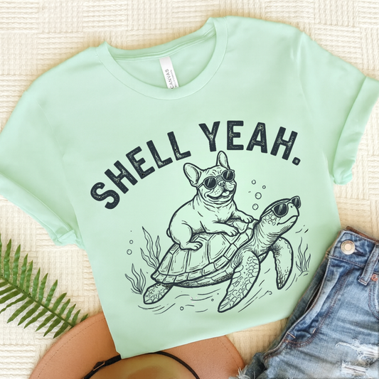 French Bulldog Turtle Ocean Unisex TShirt Heather Mint