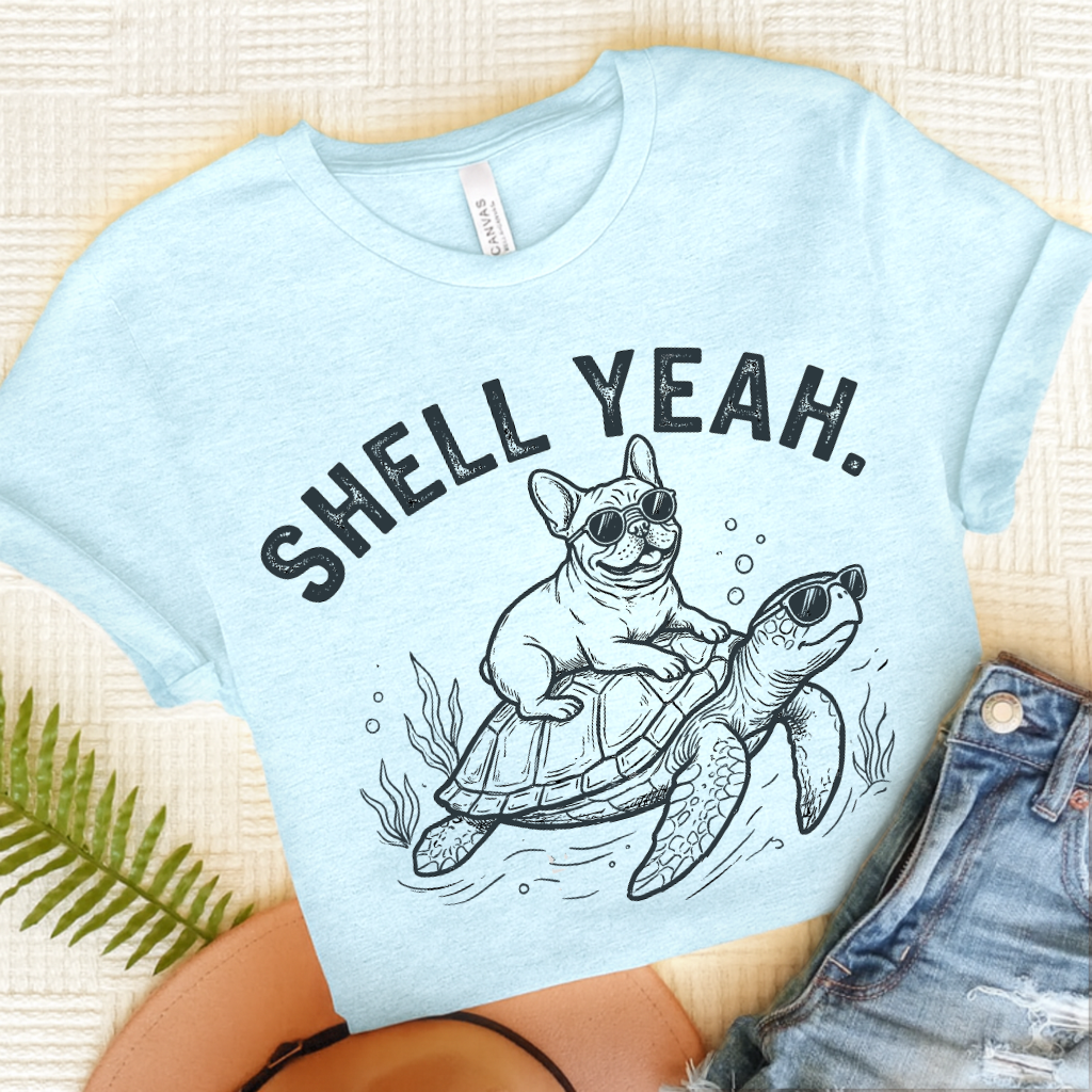 French Bulldog Turtle Ocean Unisex TShirt Heather Ice Blue