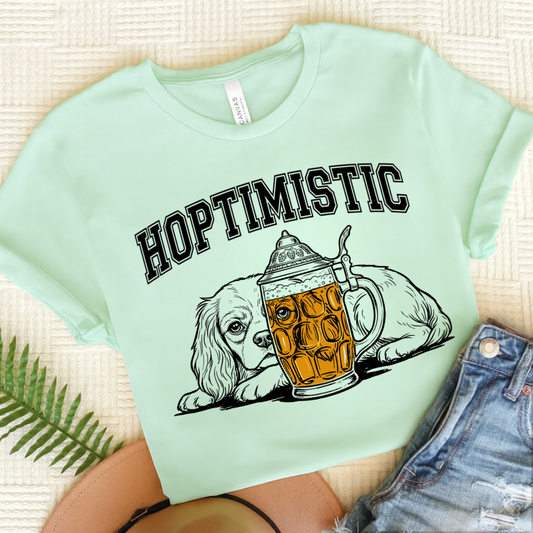 Cavalier King Charles Hoptimistic Beer Unisex TShirt Heather Mint