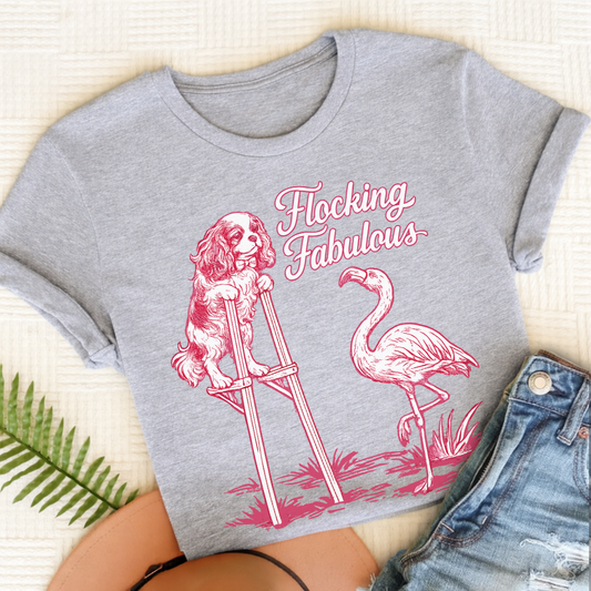 Cavalier King Charles Florida Flamingo Unisex TShirt Sport Grey