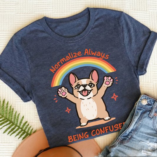 Personalized Frenchie Being Confused Unisex TShirt Heather Navy