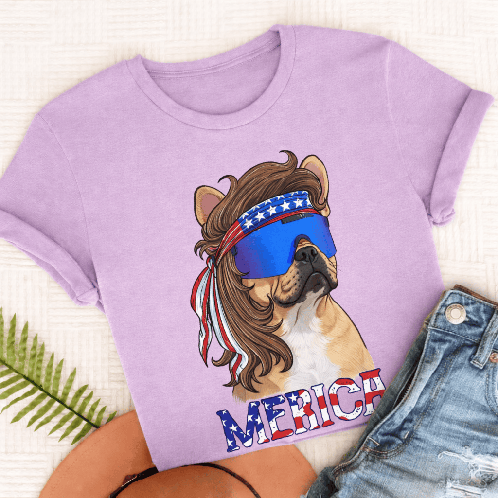 Personalized Frenchie Funny Merica Unisex Tshirt Comfort Colors Orchid