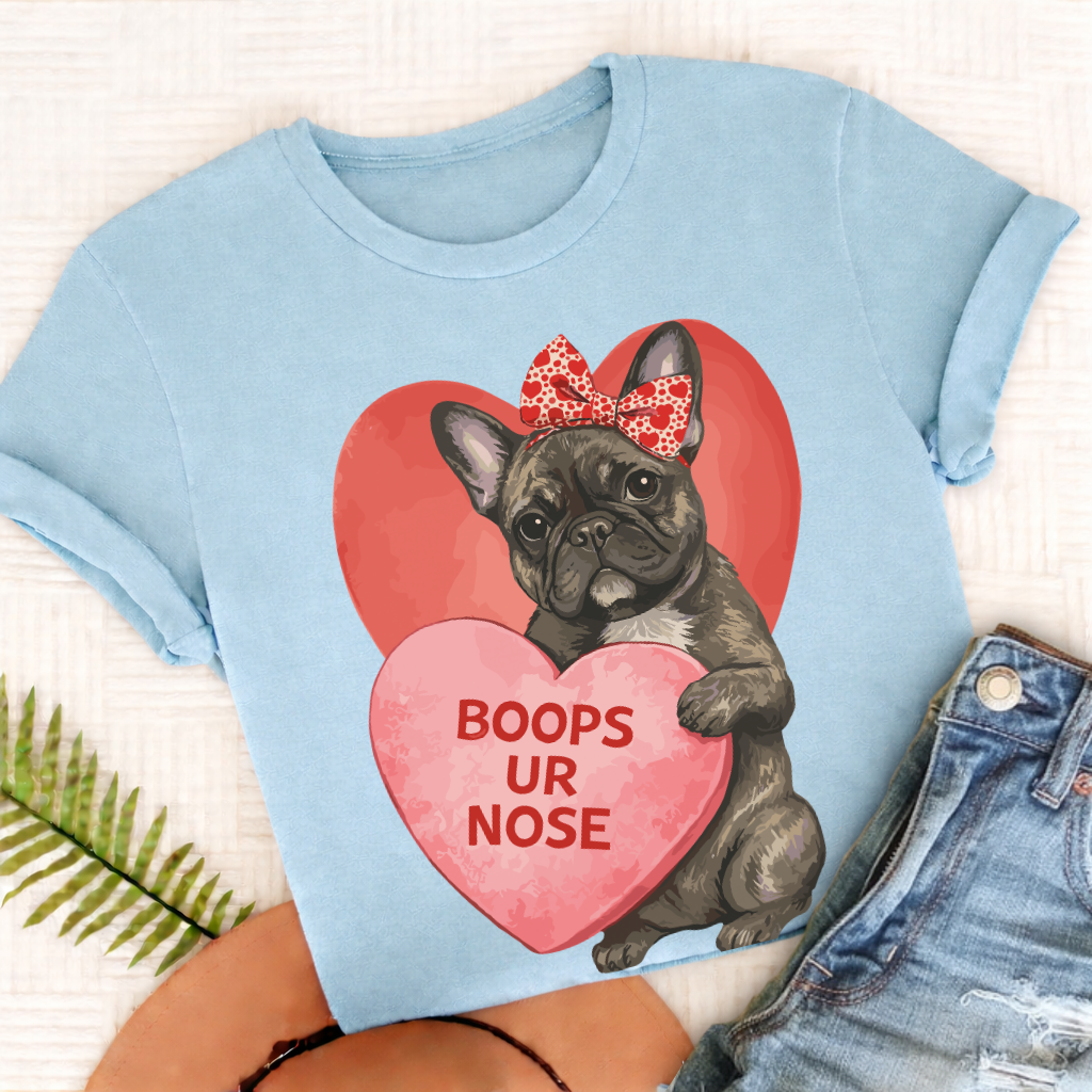 Personalized Frenchie Boops Valentine Unisex Tshirt Comfort Colors Chambray