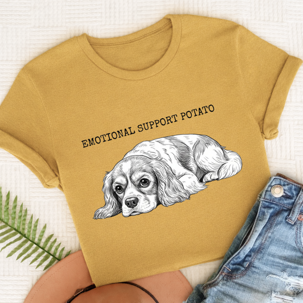 Cavalier Emotional Support Potato Tshirt Comfort Colors Mustard
