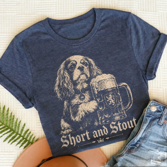 King Charles Short Stout Silhouette TShirt Heather Navy