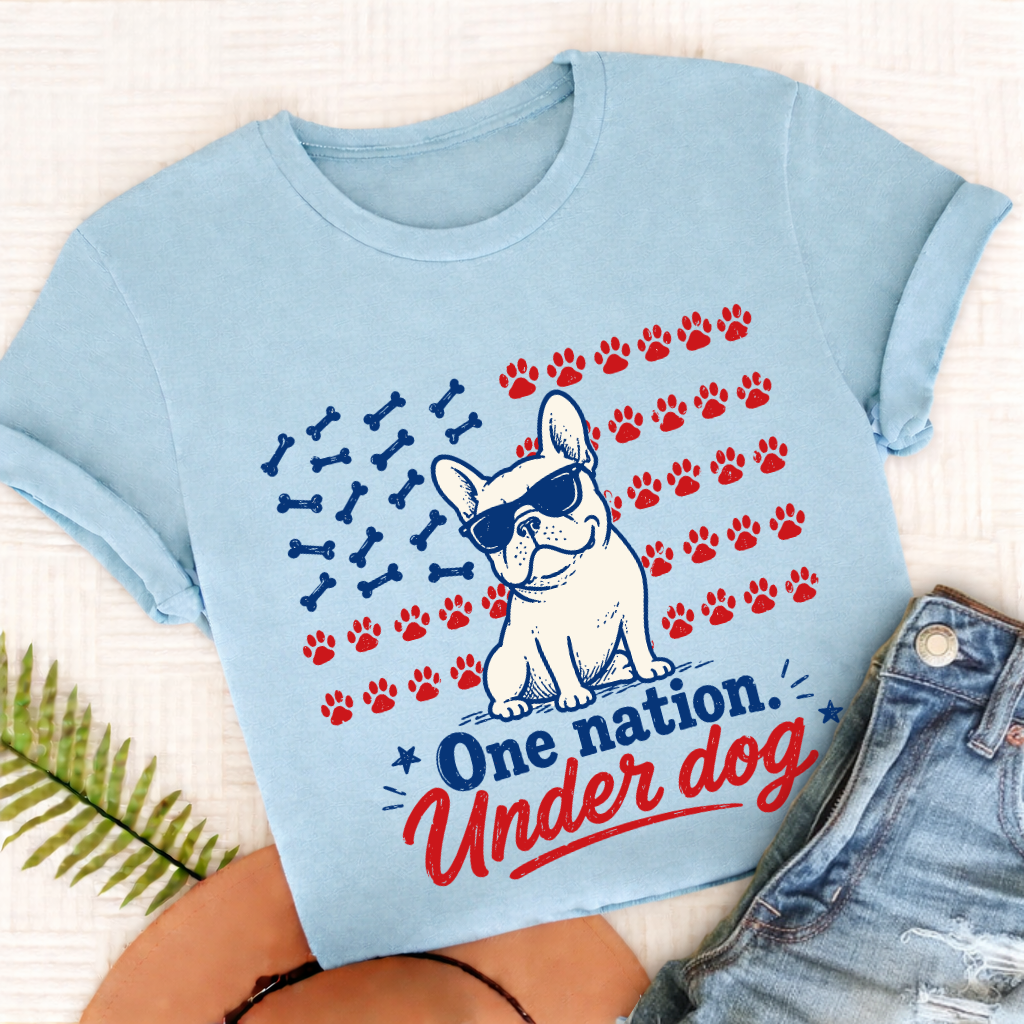French Bulldog One Nation Under Dog Unisex TShirt Comfort Colors Chambray