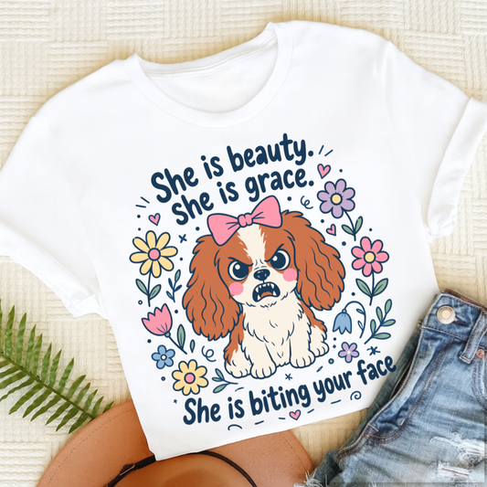 Custom Cavalier King Charles Funny Biting Your Face Unisex TShirt White