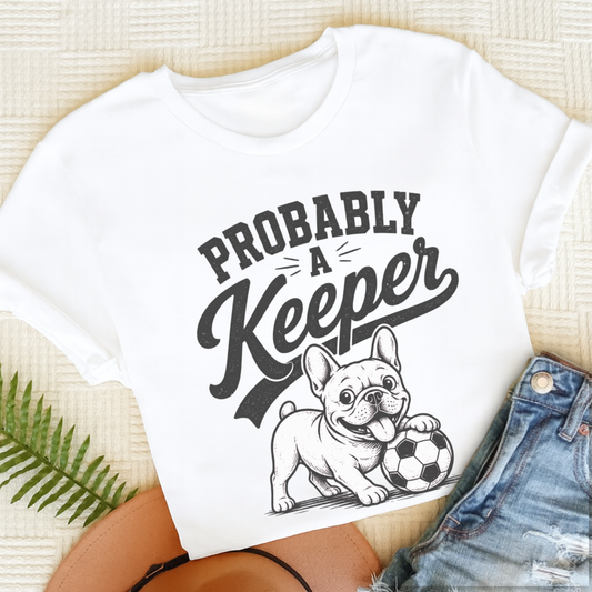 French Bulldog Funny Soccer Keeper Unisex TShirt White
