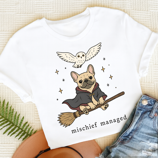 Custom Frenchie Mischief Managed Unisex TShirt White