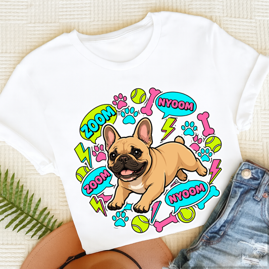 Custom Frenchie Neon Zoomies Unisex TShirt White