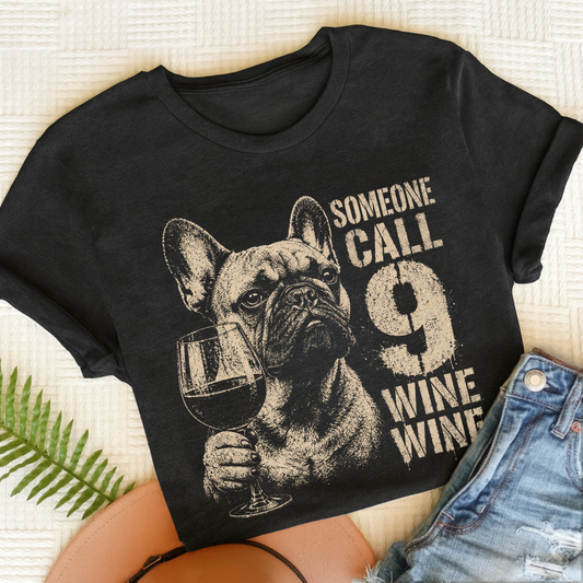 Frenchie Nine Wine Wine Silhouette TShirt Black