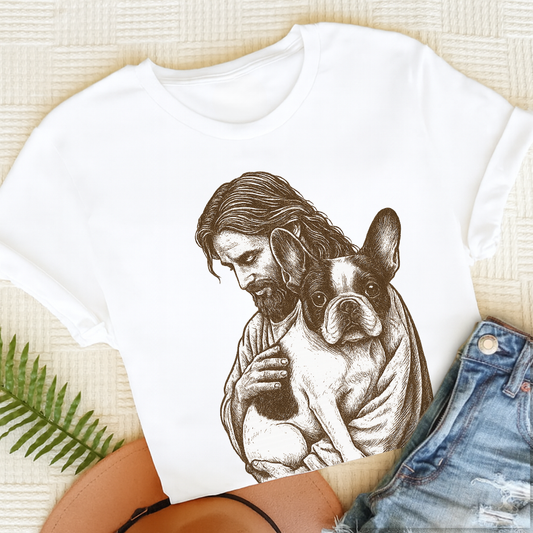 Custom French Bulldog Jesus Unisex TShirt White