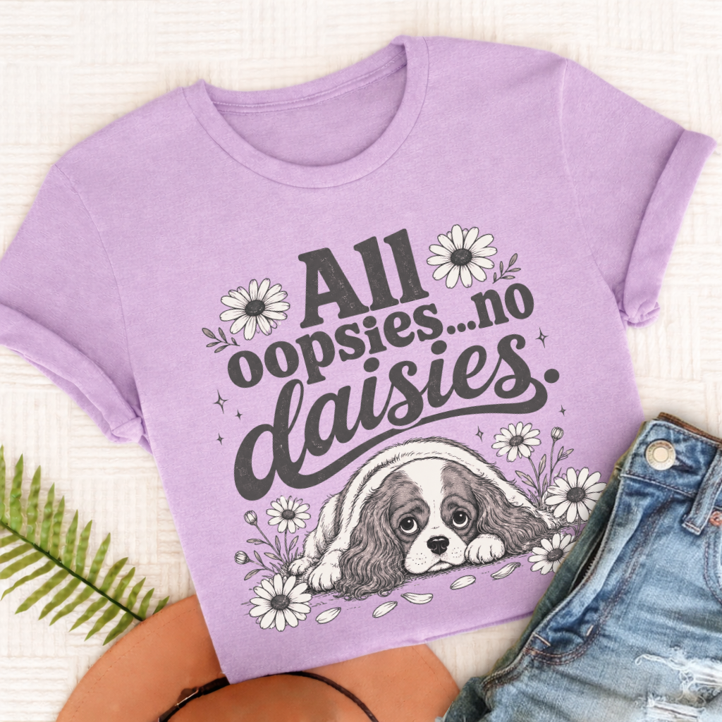 Cavalier King Charles Oopsie Daisies Unisex TShirt Orchid